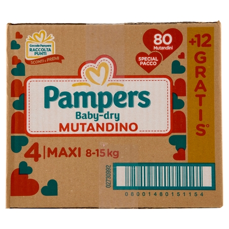 Pampers Baby-dry Mutandino Maxi 80 + 12 pz